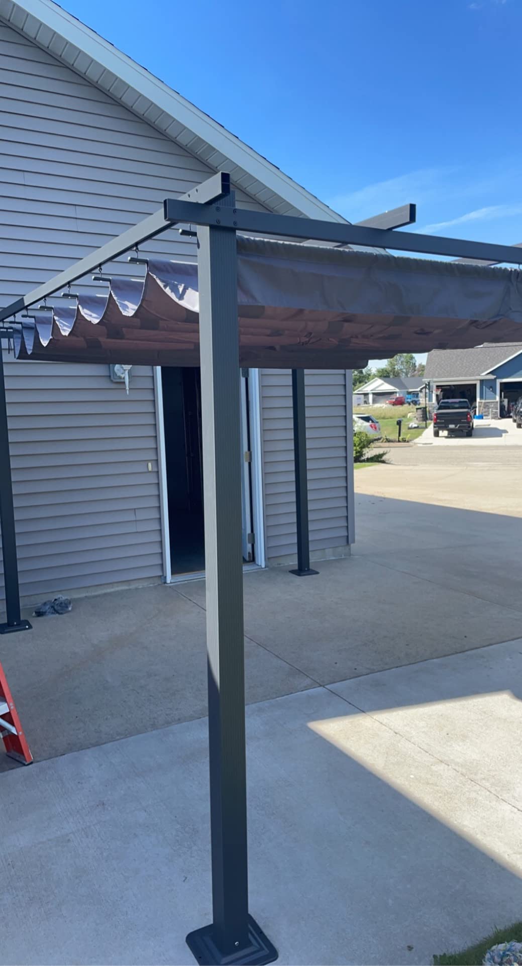 HAPPATIO 12' x12' Outdoor Retractable Pergola, Aluminum Pergola with Canopy Fixed in Various Positions, Arched Roof with Sun Shade Canopy Metal Frame for Backyards, Gardens, Patios (Grey) customer photo 2
