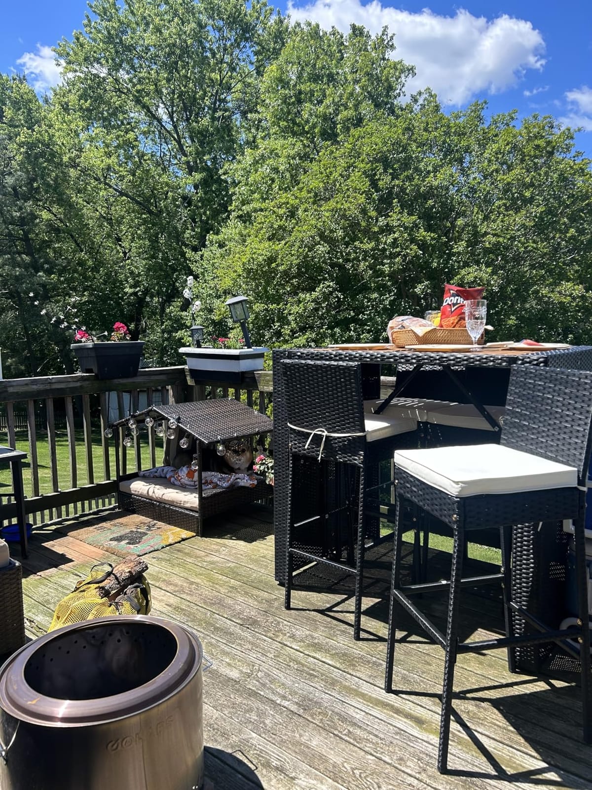 Tangkula 7 Piece Patio Wicker Bar Set, Patiojoy Outdoor Acacia Wood Bar Height Table & 6 Rattan Bar Stool Chairs with Backrest and Footrest, for Bistro Garden Balcony customer photo 2