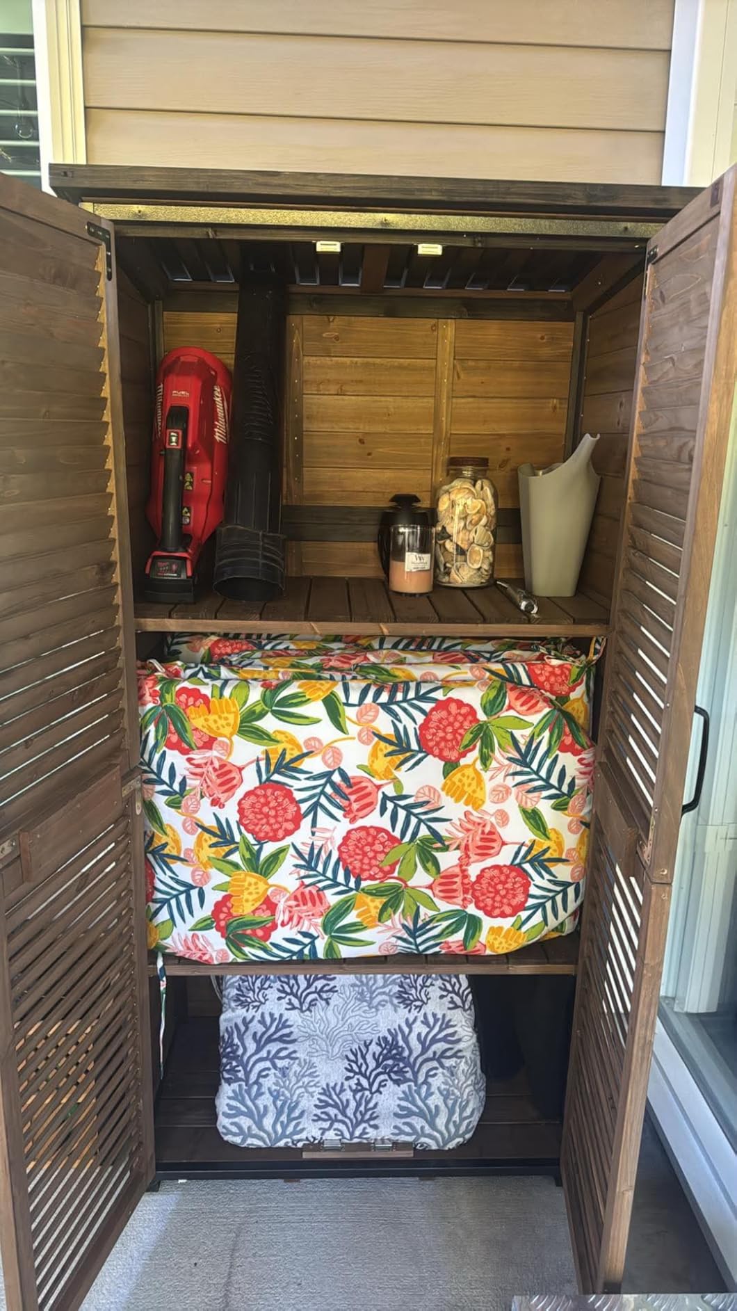 Gutinneen Outdoor Storage Shed Cabinet with Strong Iron Frame Large Wooden Garden Shed Tool House with Adjustable Shelfs,Medium customer photo 2