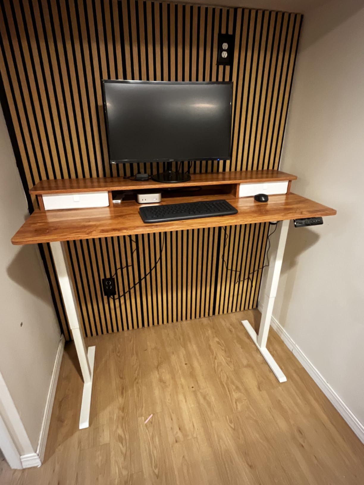 BANTI 63x28 Inch Electric Standing Desk with Dual Drawers, Stand Up Table with Storage, Adjustable Height, Deeper Wider Desktop, Black Frame/Rustic Brown Top customer photo 1