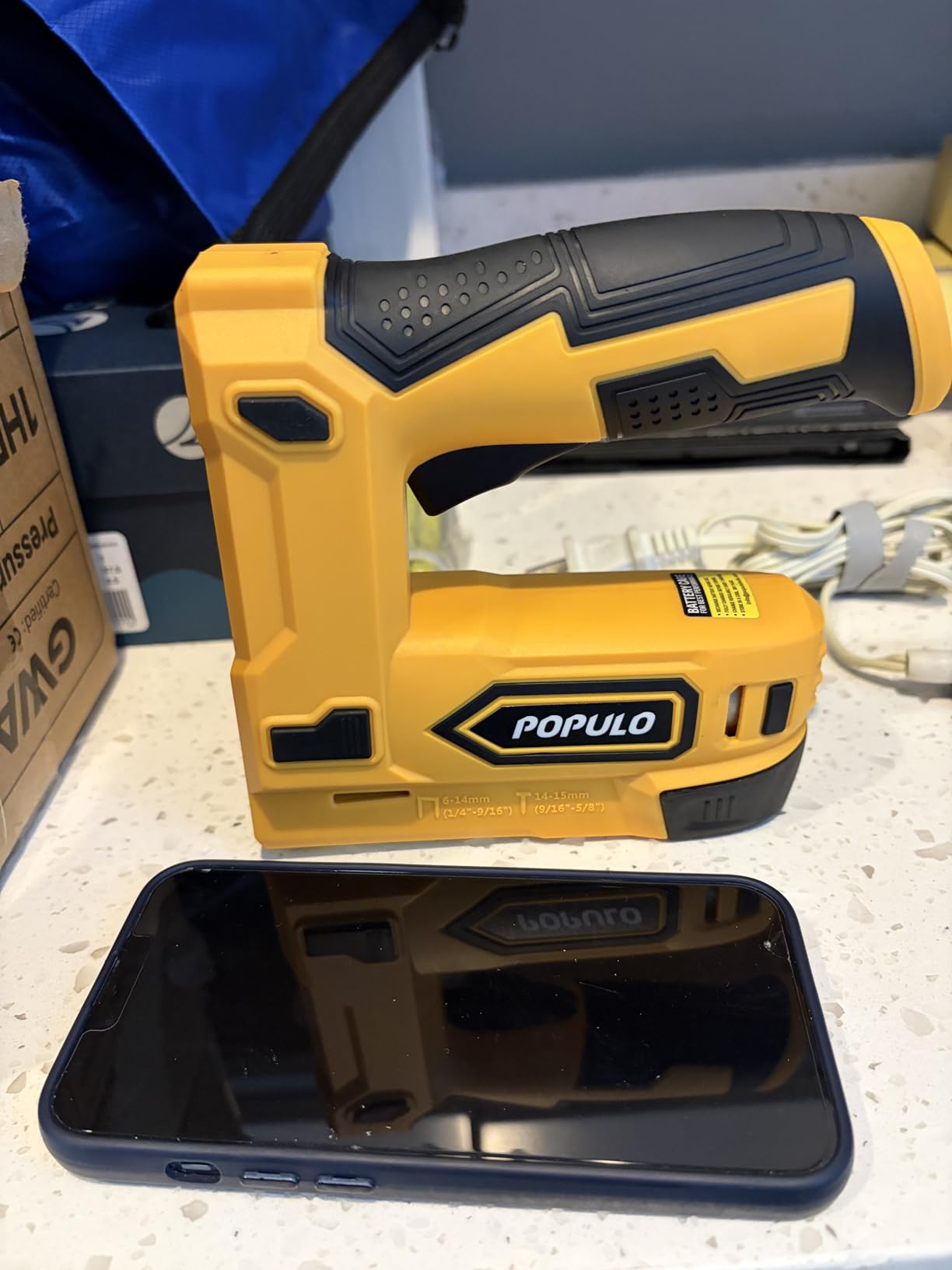 POPULO Yellow 4V Cordless Staple Gun, 2-in-1 for Upholstery, Manual Upgrade customer photo 1
