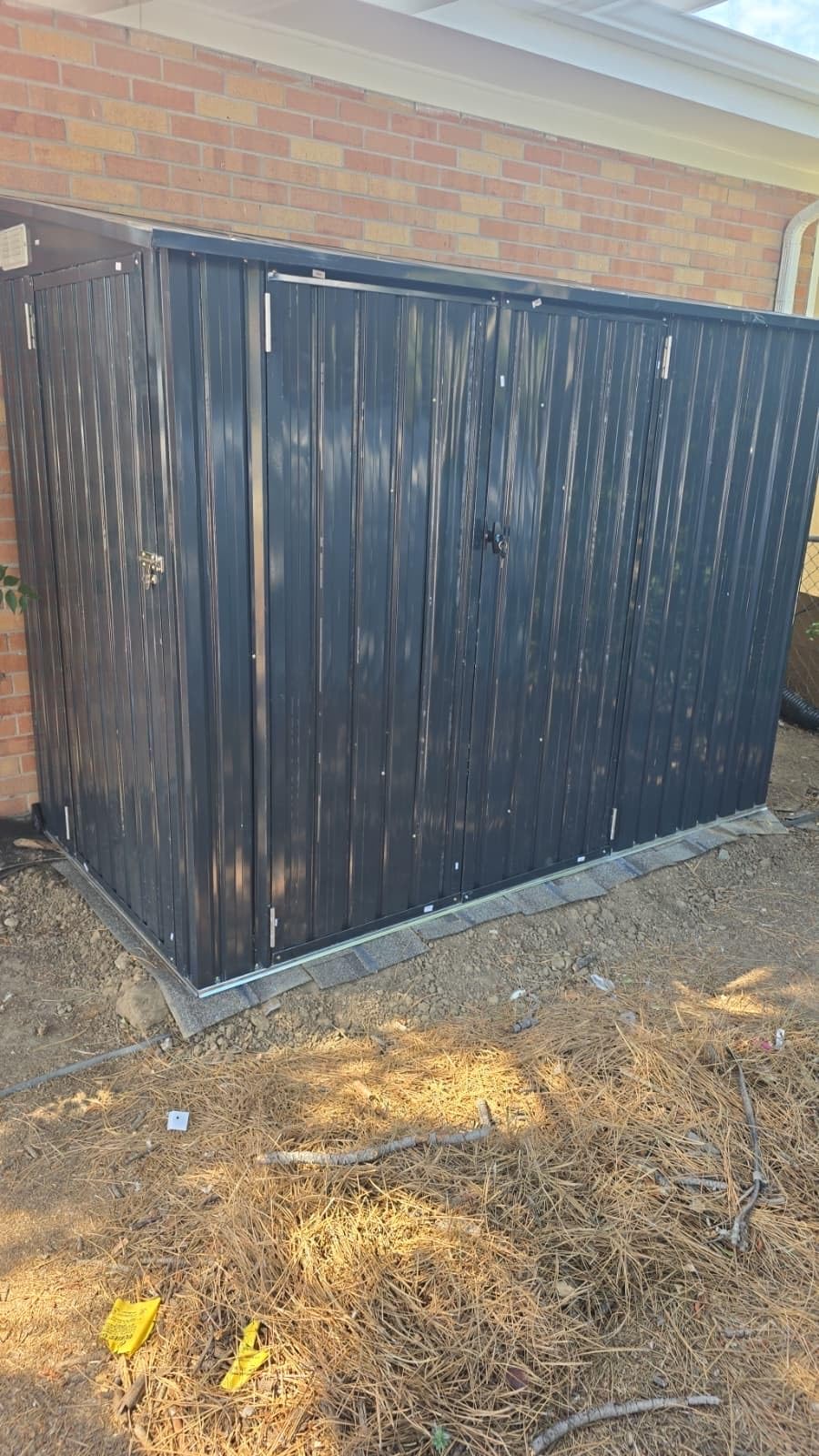 8'x4' Outdoor Storage Shed with Triple Door Lean to Metal Sheds Weatherproof UtilityGalvanized Steel Sheds, Dual Lock Shed with Sloped Roof for Mower, Bike,Generator, Garden Tools (Black) customer photo 2