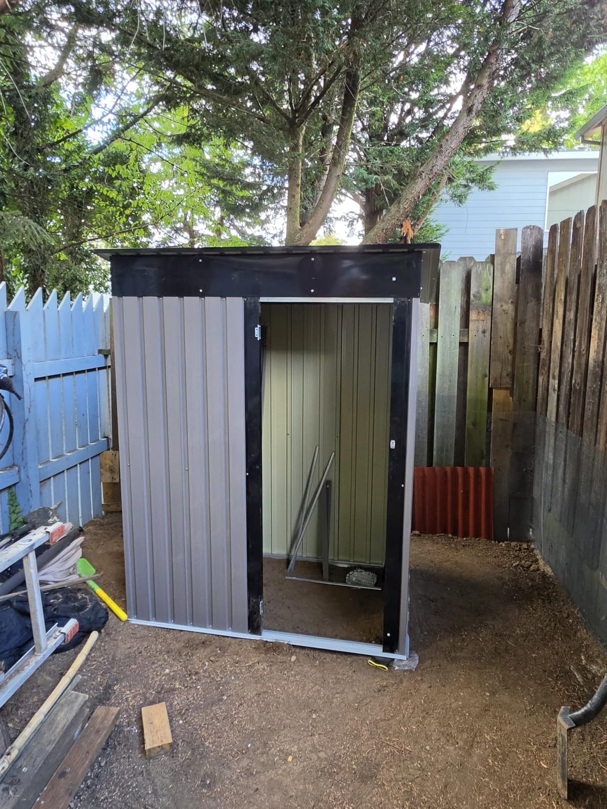 LAUSAINT HOME 8 x 4 FT Outdoor Storage Shed, Galvanized Steel Tool Shed with Double Lockable Doors, Air Vent & Sloped Roof for Backyard, Patio & Garden, Brown customer photo 1
